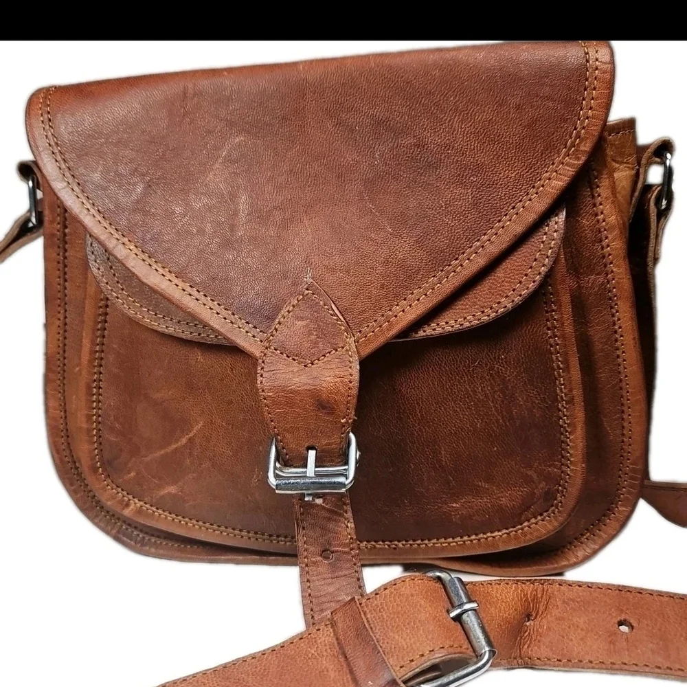 Komal’s Passion Leather Crossbody Bag Brown Canvas Unisex Retro